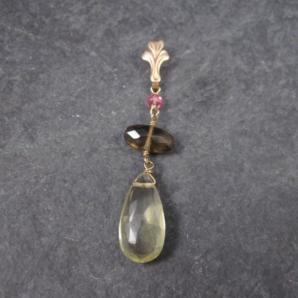 Antique 10K Gold Lavalier Pendant | Quartz Drop Necklace by Esemco Shiman Mfg Co